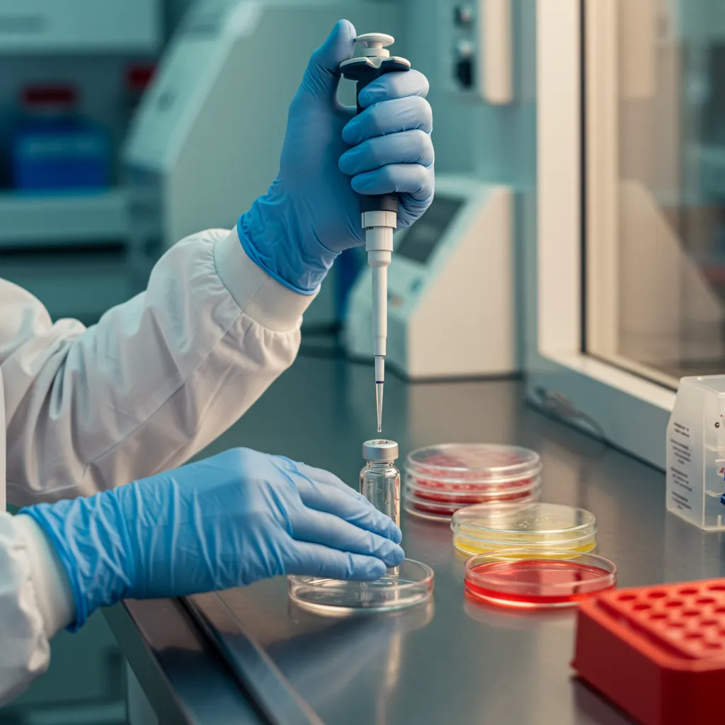 Manipulation de cellules souches en laboratoire dans le cadre du développement du médicament Casgevy issu de CRISPR-Cas9