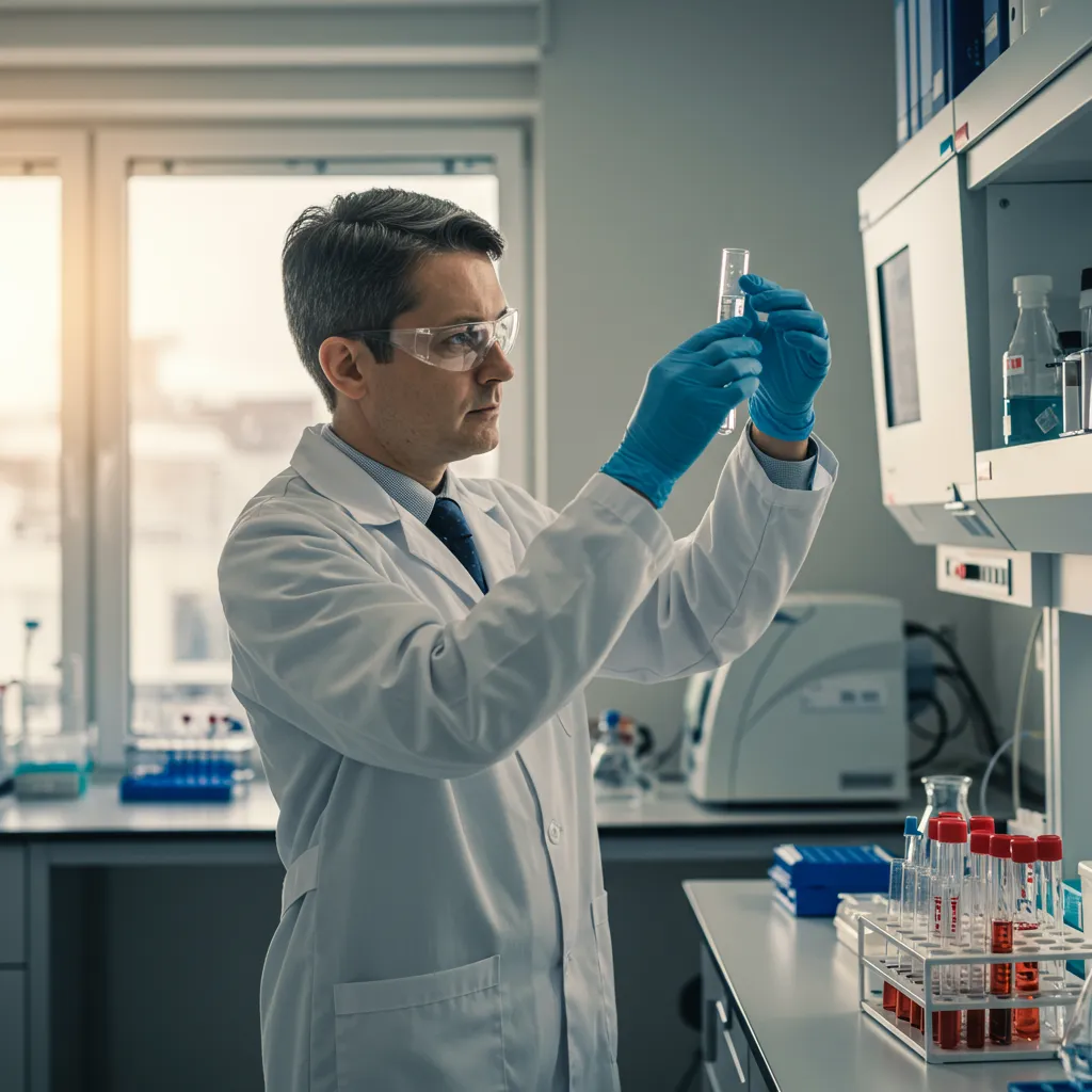 Chercheur en virologie analysant un échantillon dans le cadre du développement de vaccins ARNm contre les maladies infectieuses