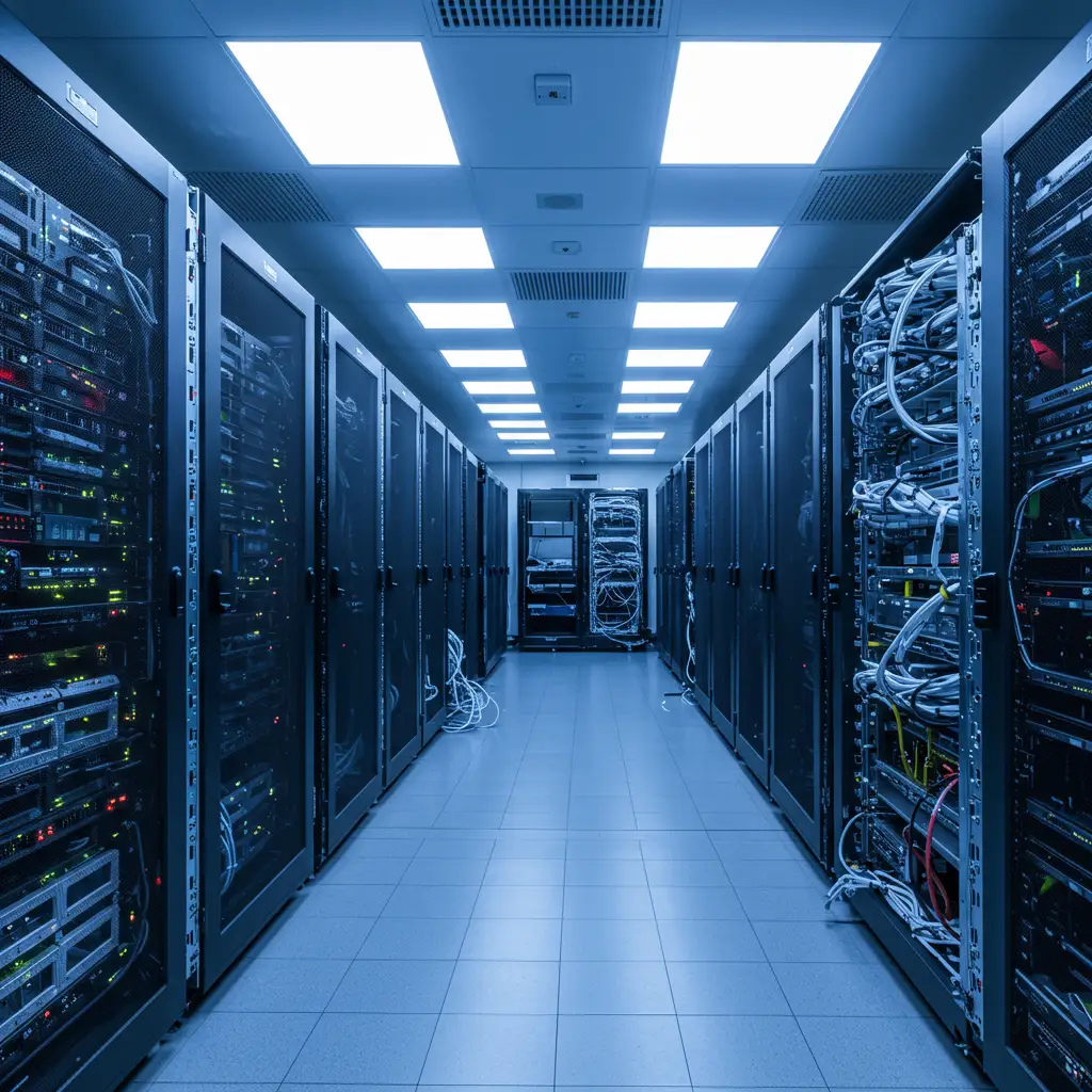 Infrastructure informatique hospitalière illustrant les défis techniques du déploiement de l'IA en santé