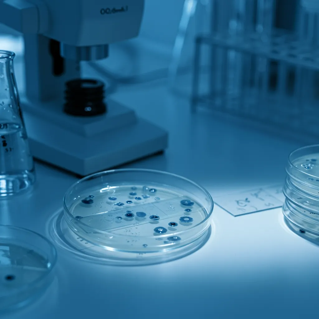 Cultures bactériennes en laboratoire illustrant la recherche sur le microbiote intestinal et la dépression