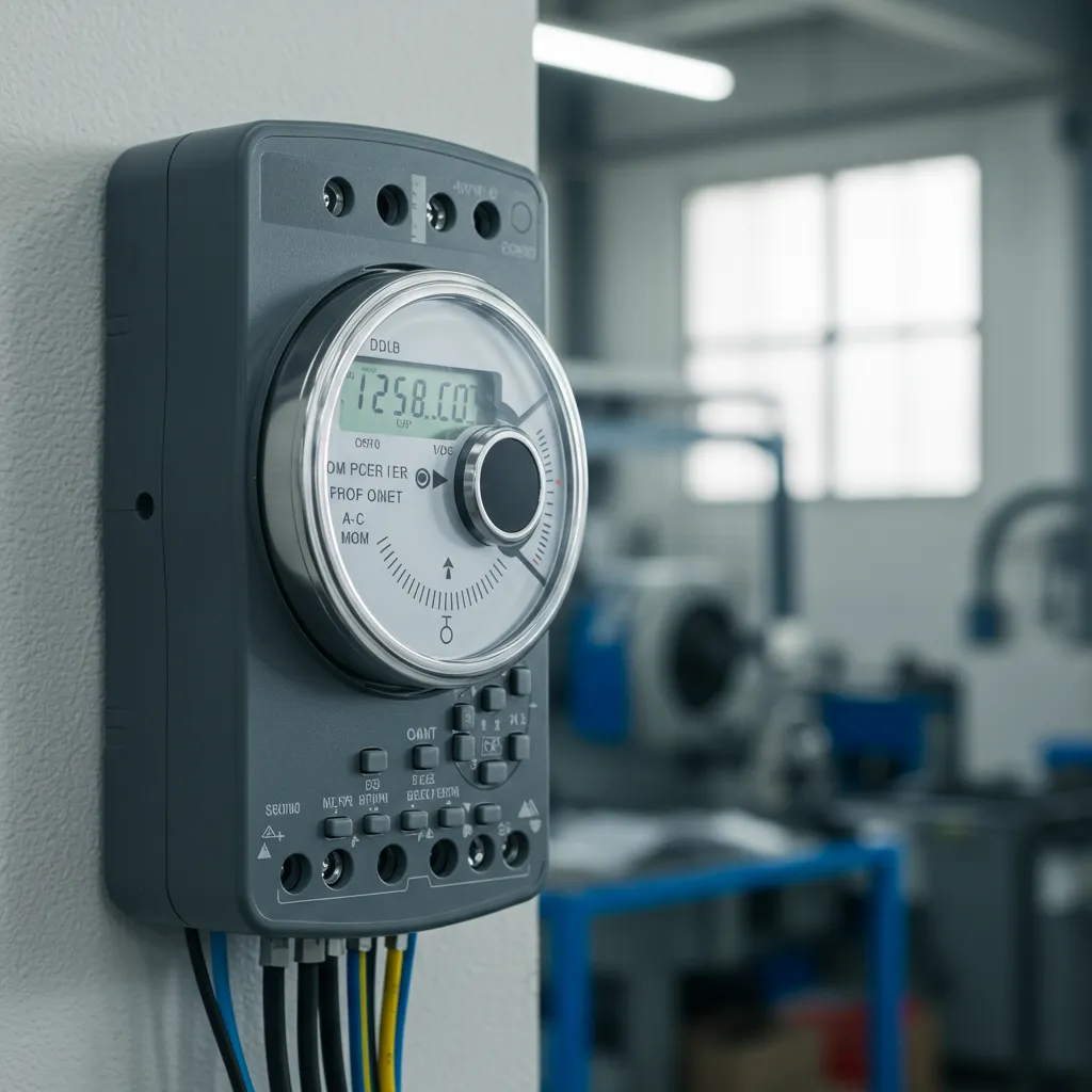 Compteur électrique intelligent Linky installé dans un atelier artisanal mesurant l'énergie réactive