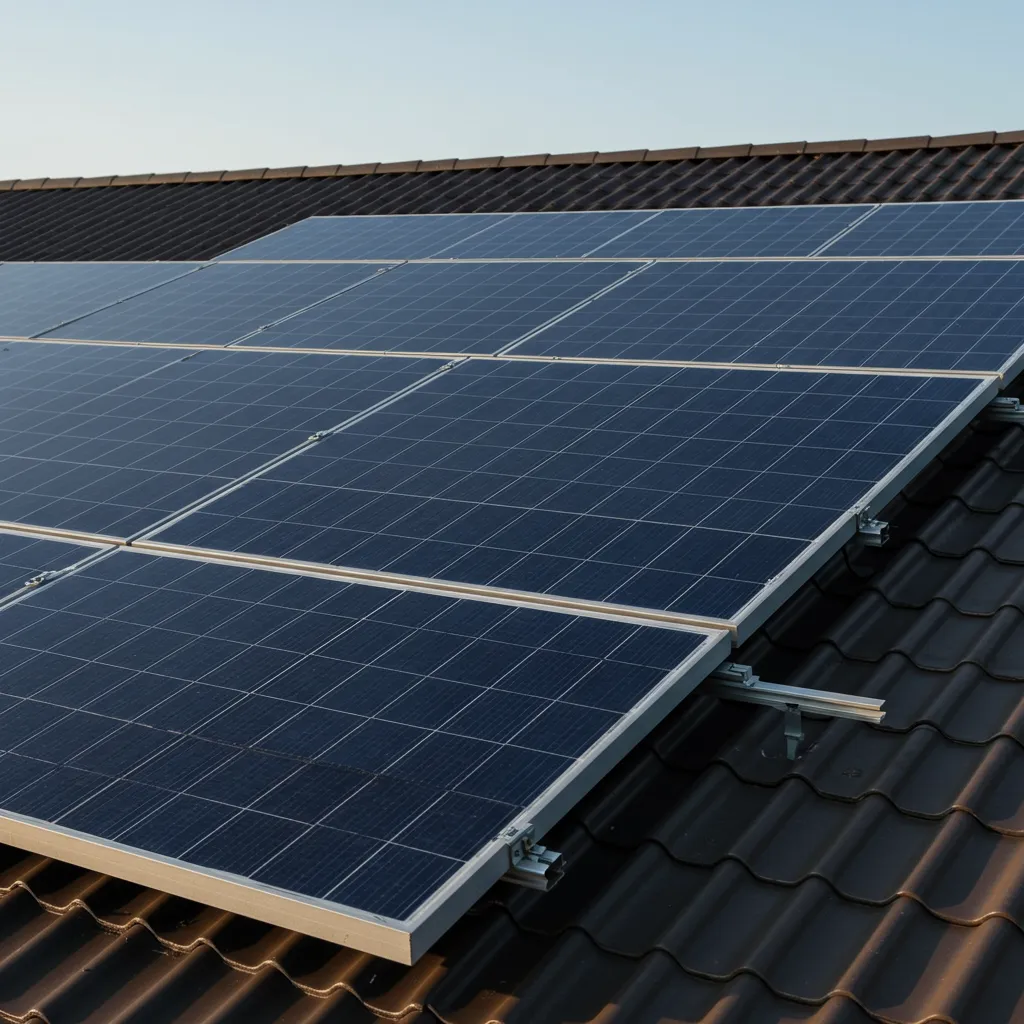 Panneaux aérovoltaïques hybrides installés sur une toiture résidentielle, montrant les canaux de ventilation sous les cellules photovoltaïques