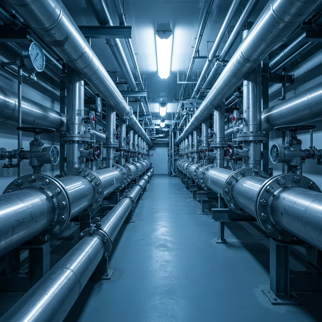 Infrastructure de canalisations industrielles pour le transport d'hydrogène, illustrant l'absence de réseau de distribution résidentiel